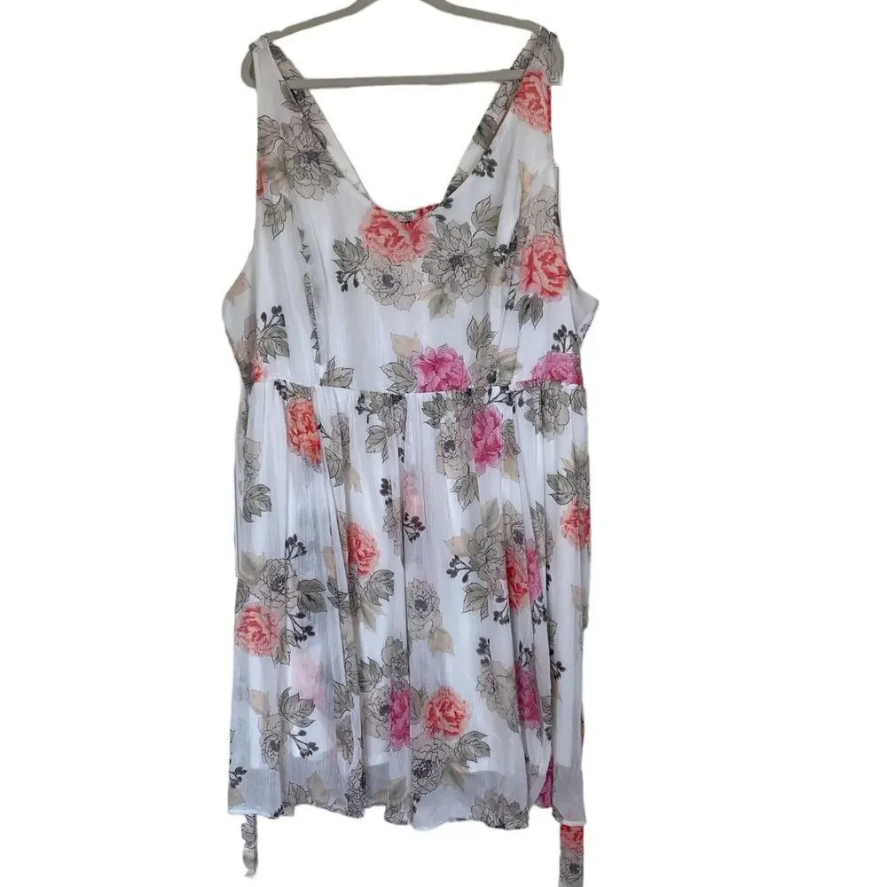 TORRID Ivory Floral Print Chiffon Skater Tank Dress Plus Size 6X Feminine Flirty